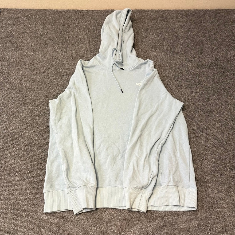 The North Face Hoodie Womens Size L Light Blue Graphic Back Logo Pullover Casual